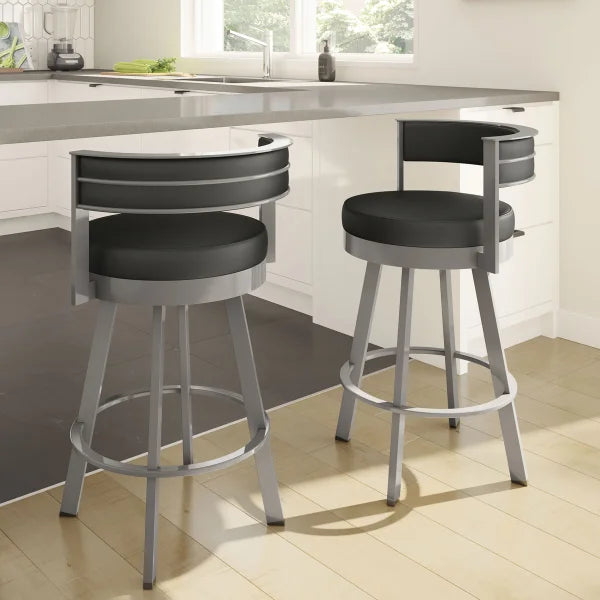 Amisco Browser Grey Frame with Black seat Bar or Counter Stool