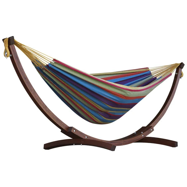 Vivere Double Cotton Hammock with Solid Pine Arc Stand