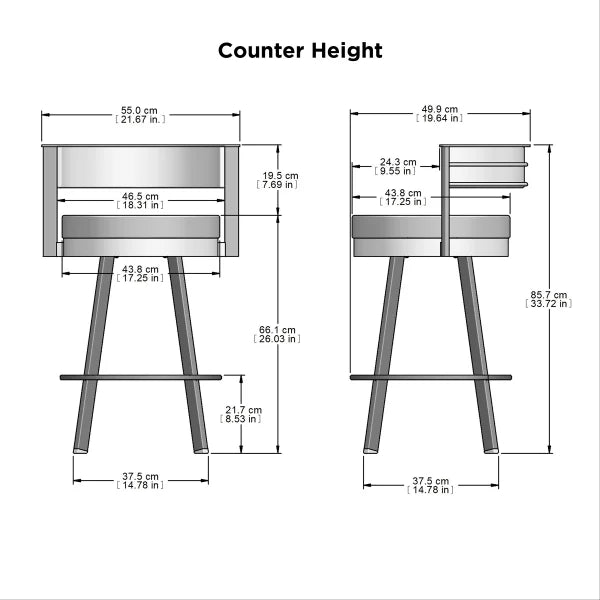 Amisco Browser Grey Frame with Cream Bar or Counter Stool
