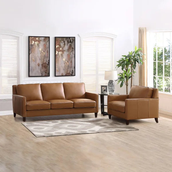 West Park Top Grain Leather Modern Sofa and Chair