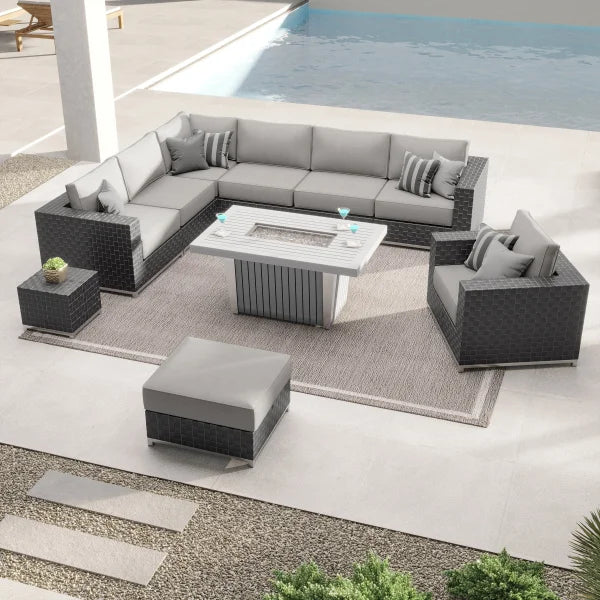 Soho 10-piece Patio Sectional Conversation Set with Fire Table