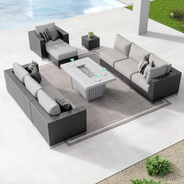 Soho 10-piece Patio Sectional Conversation Set with Fire Table
