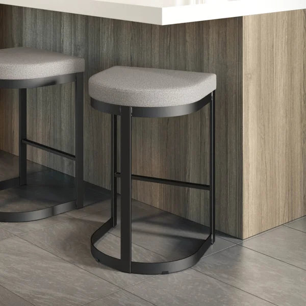 Amisco Lester Black Bar or Counter Stool with Beige Seat