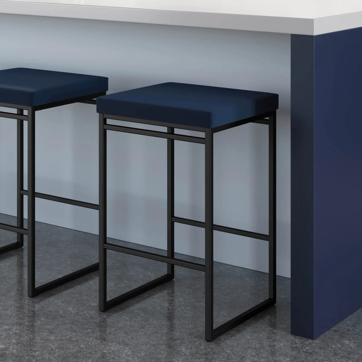 Amisco Easy Modern Counter Stool Blue Seat and Black Base