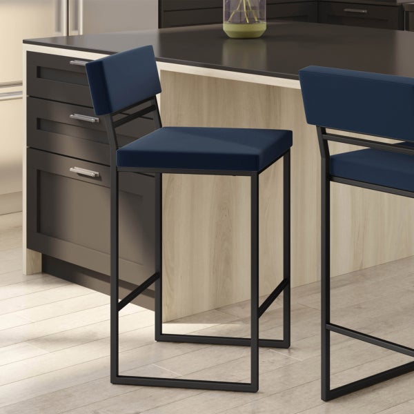 Amisco Everly Modern Counter Stool, Blue Seat and Black Base