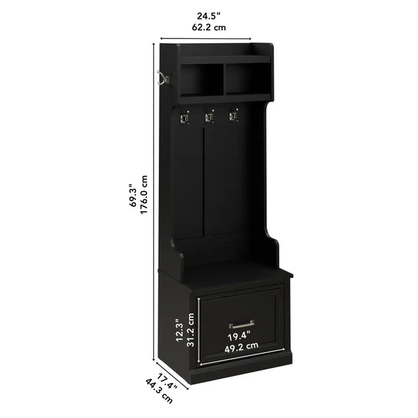 Bush Woodland Hall Tree and Shoe Bench with Drawer