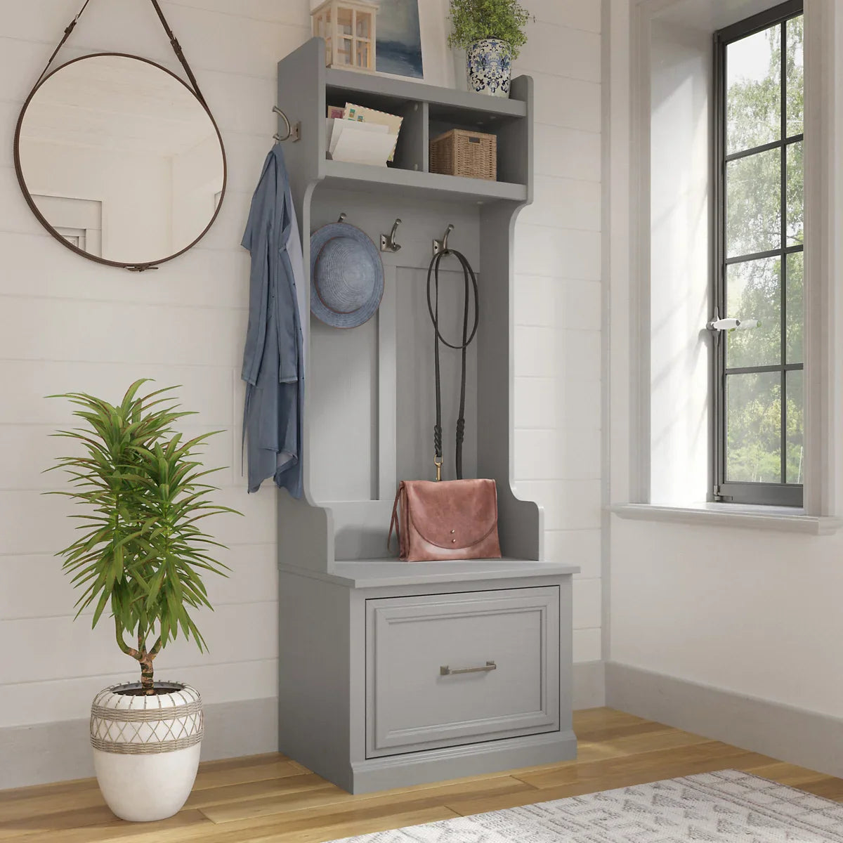 Bush Woodland Hall Tree and Shoe Bench with Drawer