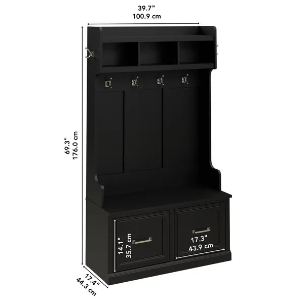 Bush Woodland Hall Tree and Shoe Storage Bench with Doors