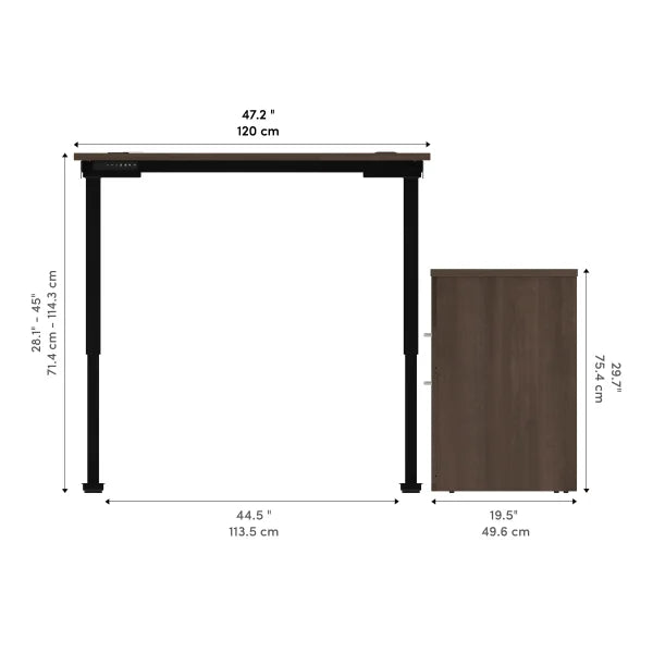 Bestar Upstand 2-piece L-shaped Workstation with Height-Adjustable Desk