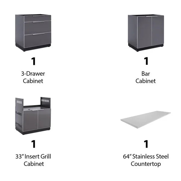 NewAge Products 4-piece Outdoor Kitchen Aluminum Set with 3-drawer Cabinet