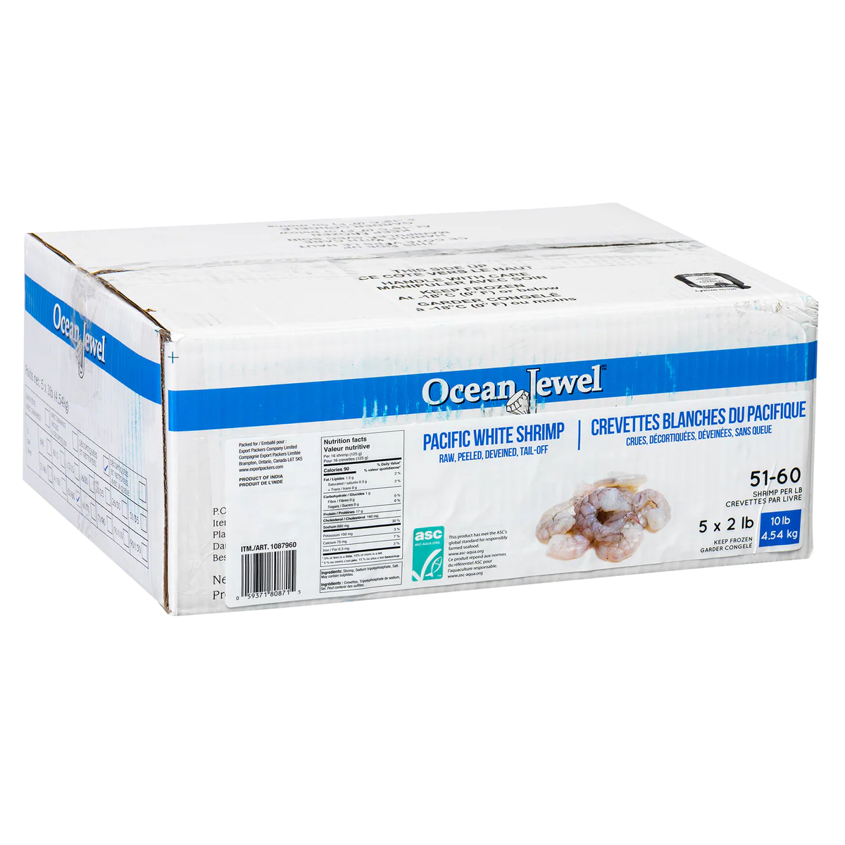 Ocean Jewel Frozen Raw Pacific White Shrimp Tail-Off 51-60 4.54 ...