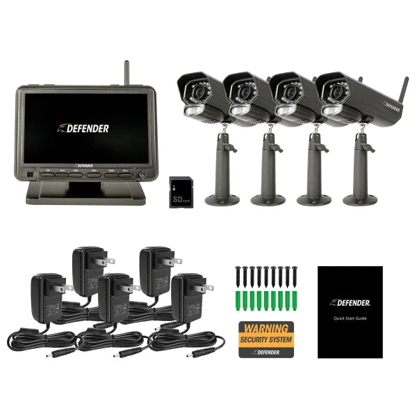 Defender PhoenixM2 Non Wi-Fi Plug-In Power Security System with 4 Cameras and a 7 in. LCD Monitor