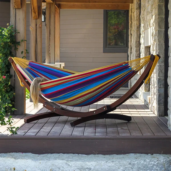 Vivere Double Cotton Hammock with Solid Pine Arc Stand