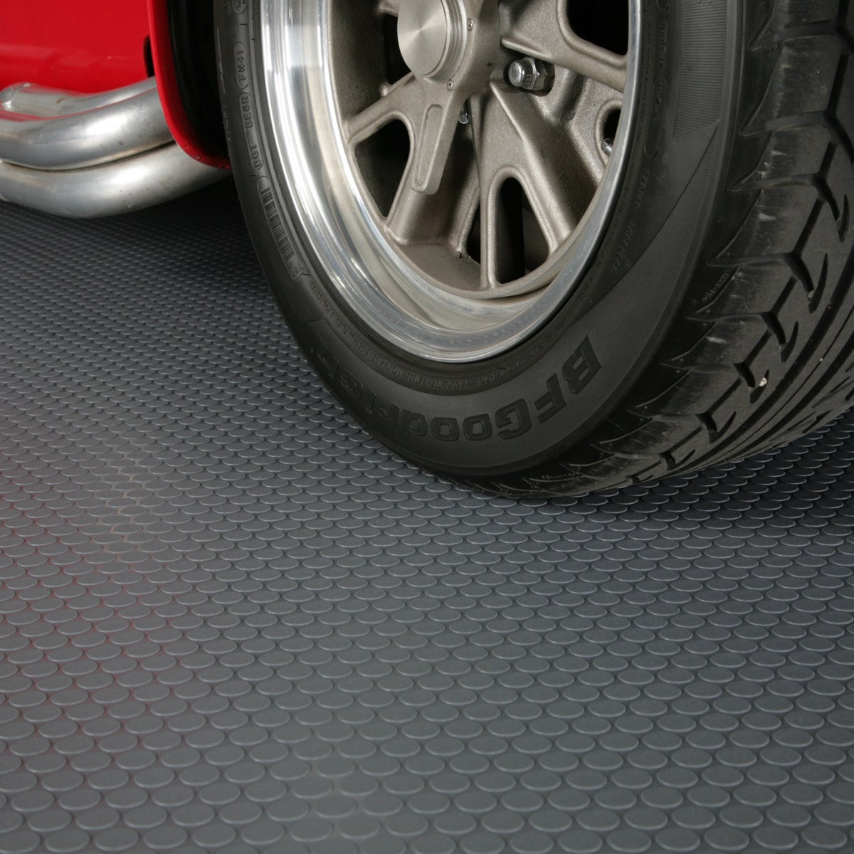 G-Floor Slate Grey Small Coin Tread Roll Out Flooring, 8.5 ft. × 24 ft.