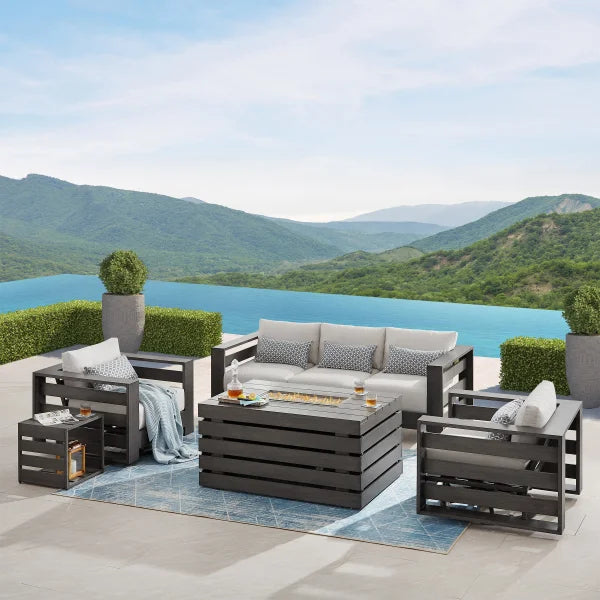 Whitney 5-piece Patio Conversation Set with Fire Table