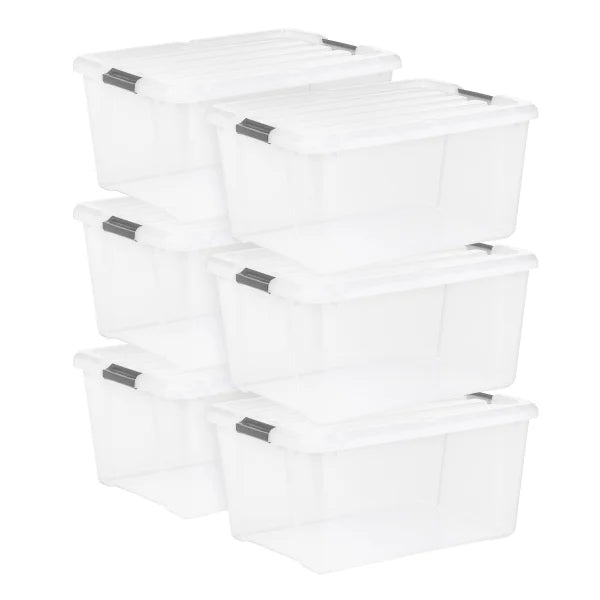 IRIS 45QT Clear Storage Bin with Buckles, 6-pack