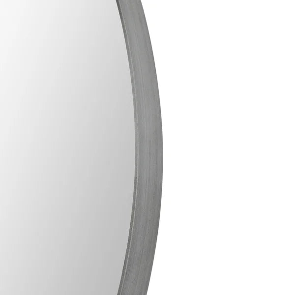 Maxwell Round Mirror with Antique Brushed Silver Finish