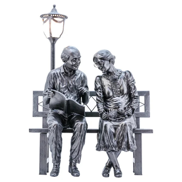 Old Couple on Bench with Street Lamp