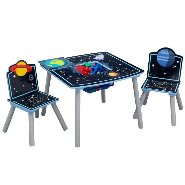 Delta Children Space Adventures Kids Wood Table and Chair Set with Storage