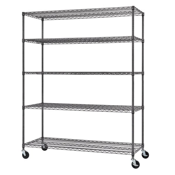 TRINITY Outdoor 5-Tier Black Anthracite Wire Shelving Rack With Wheels, 60" x 24" x 72"