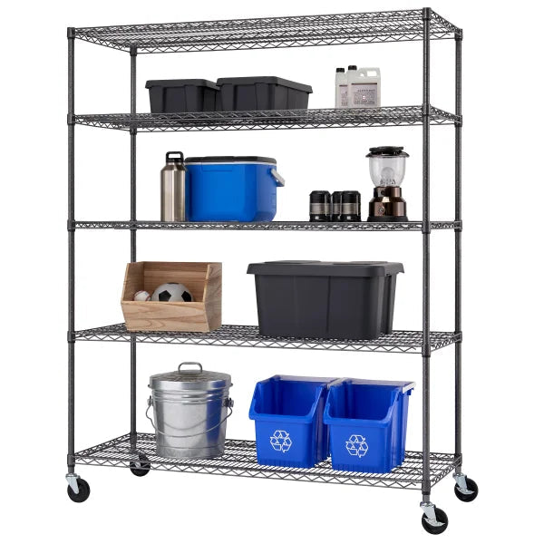 TRINITY Outdoor 5-Tier Black Anthracite Wire Shelving Rack With Wheels, 60" x 24" x 72"