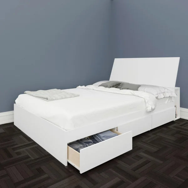 Blvd Modern Double Bed with Storage, White