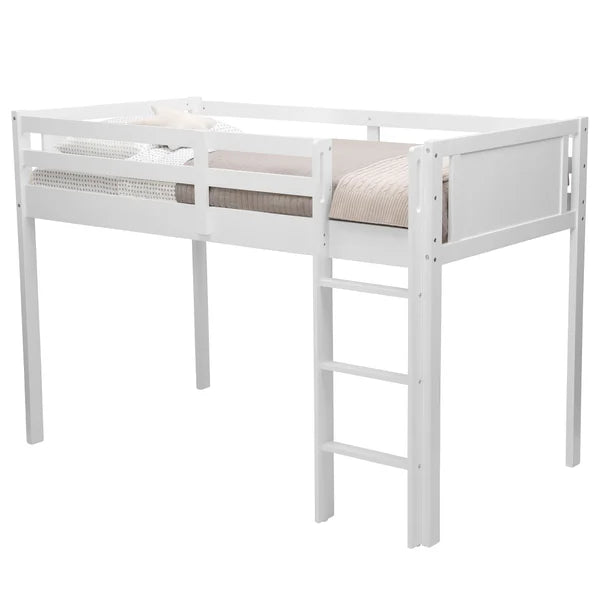 Delta Children White Twin Loft Bed with Guardrail and Ladder