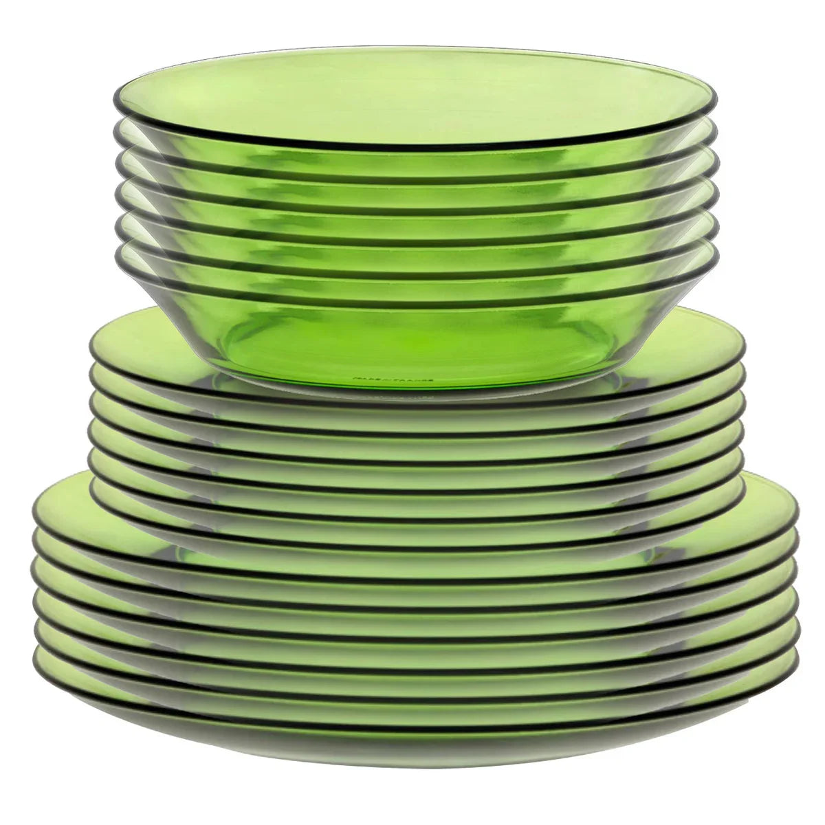 Duralex Lys Green Tempered Glass Dinnerware Set, 18-pieces