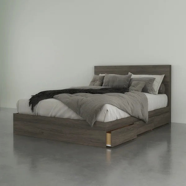 Nexera Modern Queen Storage Bed, Bark Grey