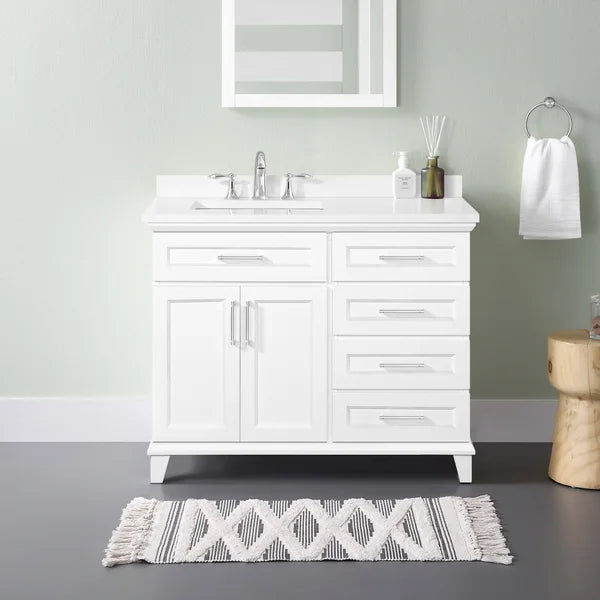OVE Decors Leila 42 in. Vanity in White with White Engineered Stone Top