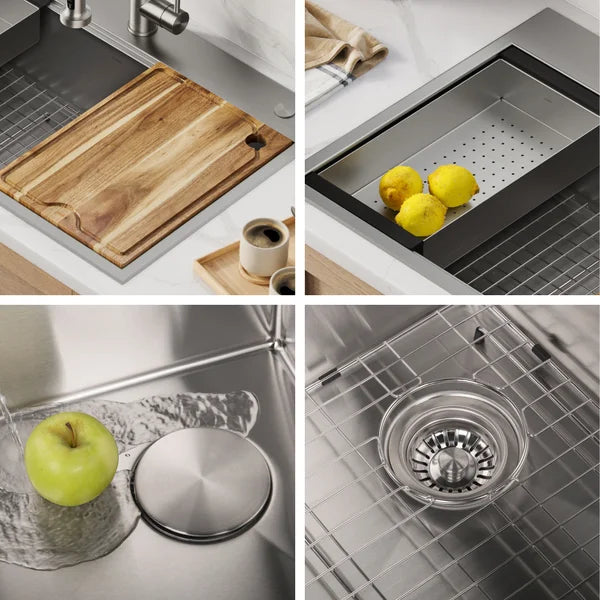 KRAUS 33 in. Workstation Dual Mount Sink with Faucet and Accessories