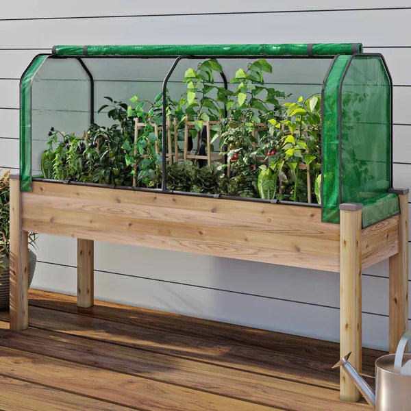 Elevated Cedar Planter 23" x 72" x 30”H With Greenhouse & Bug Cover