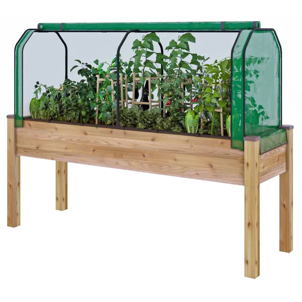 Elevated Cedar Planter 23" x 72" x 30”H With Greenhouse & Bug Cover