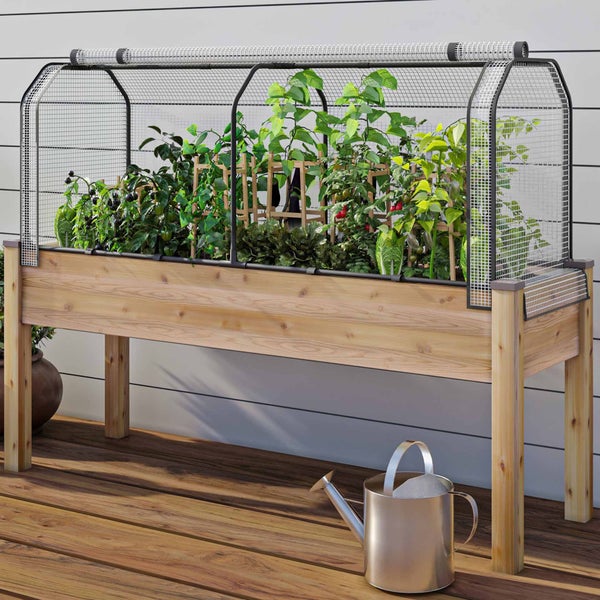 Elevated Cedar Planter 23" x 72" x 30”H With Greenhouse & Bug Cover