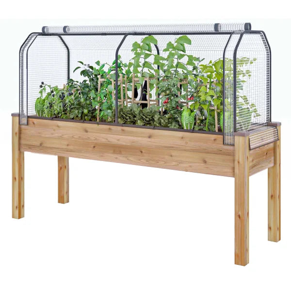 Elevated Cedar Planter 23" x 72" x 30”H With Greenhouse & Bug Cover