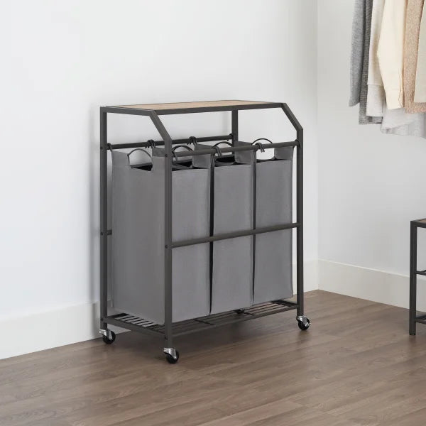 Trinity 3-bag Laundry Cart with Flip Top