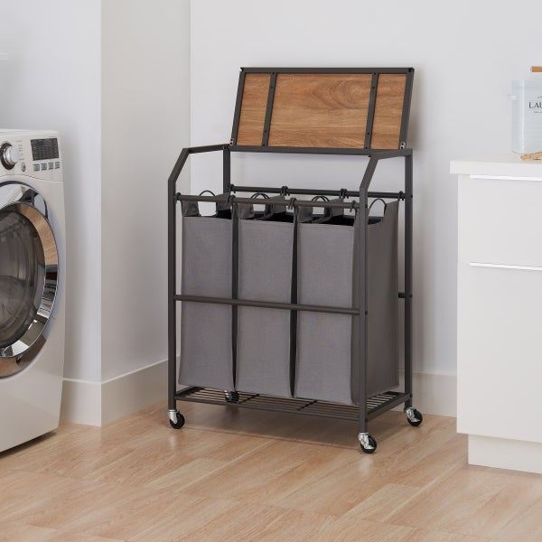 Trinity 3-bag Laundry Cart with Flip Top