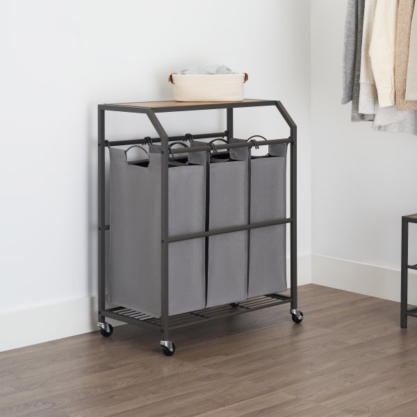 Trinity 3-bag Laundry Cart with Flip Top