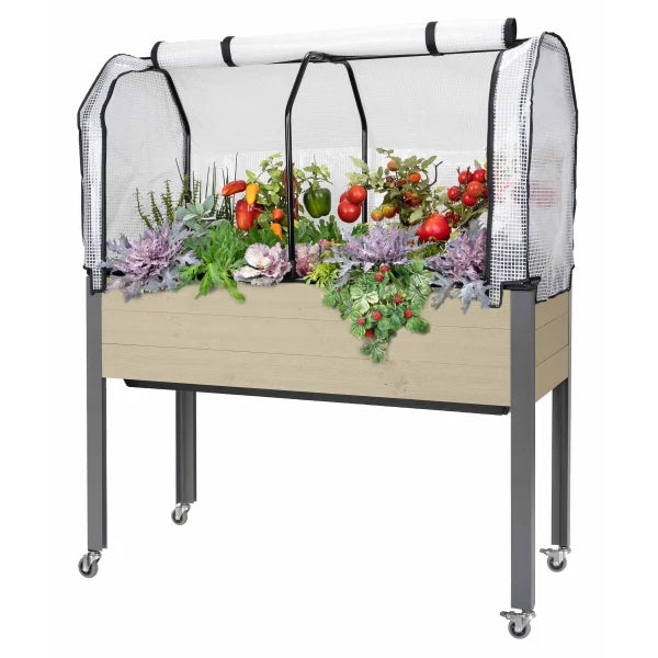Self-Watering Elevated Planter 21" x 47" x 32”H - Palmetto With Greenhouse & Bug Cover