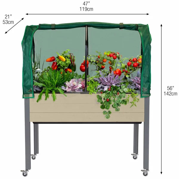 Self-Watering Elevated Planter 21" x 47" x 32”H - Palmetto With Greenhouse & Bug Cover