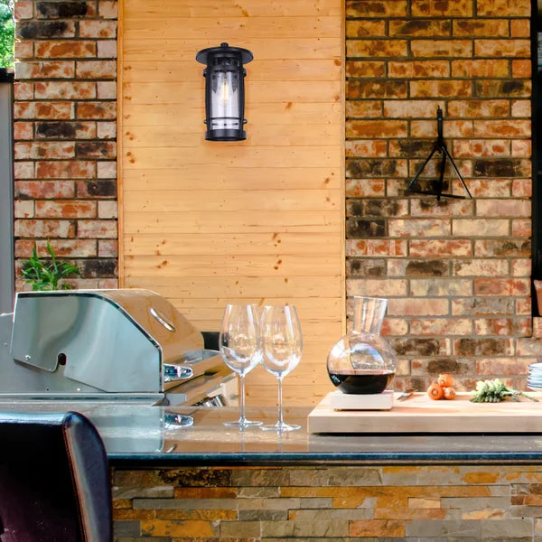 Canarm Wolcott Black Outdoor Wall Light with Seeded Glass Shade