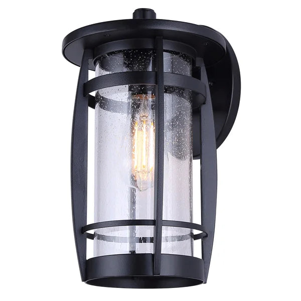 Canarm Wolcott Black Outdoor Wall Light with Seeded Glass Shade