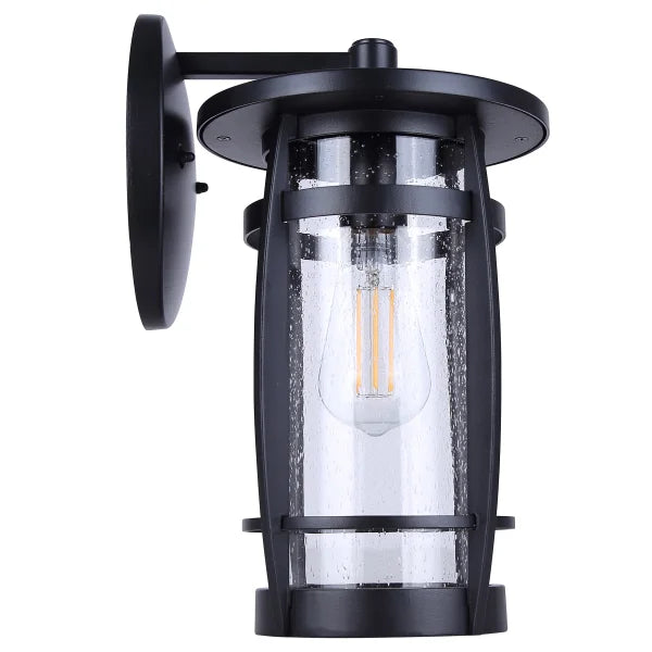 Canarm Wolcott Black Outdoor Wall Light with Seeded Glass Shade