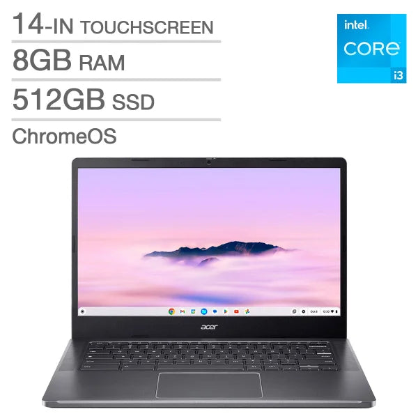 Acer 514 Chromebook Plus bundle, 14-in. Touchscreen, Intel Core 3 N305 – 8GB RAM, 512GB SSD