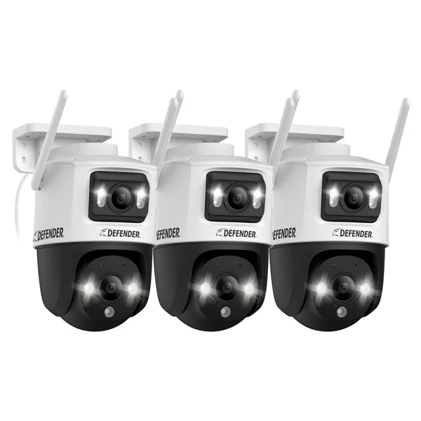 Defender AI POWERED Guard Pro 3K PLUS Dual Lens PTZ Wi-Fi Plug-in Security Cameras, 3 Pack