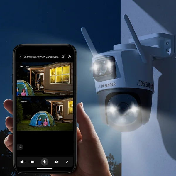 Defender AI POWERED Guard Pro 3K PLUS Dual Lens PTZ Wi-Fi Plug-in Security Cameras, 3 Pack