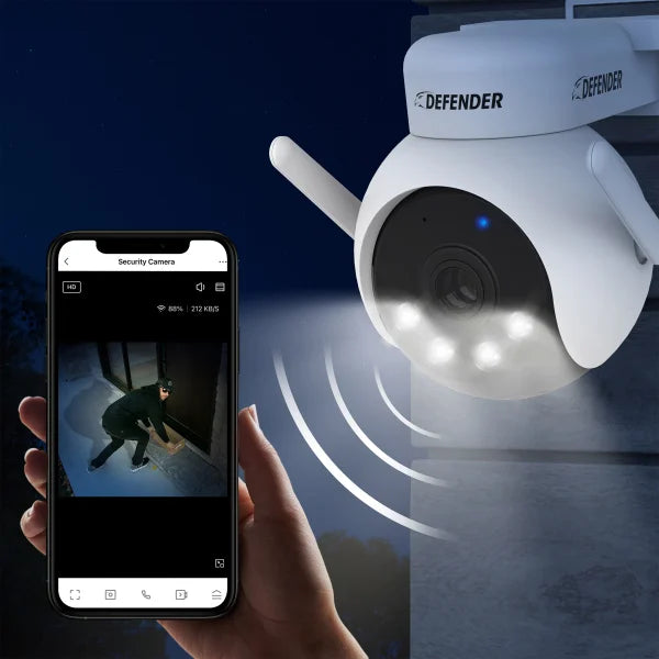 Defender AI POWERED 4K Everwatch PTZ 360 Degree Wi-Fi Outdoor Plug-in Power Security Camera, 2-pack