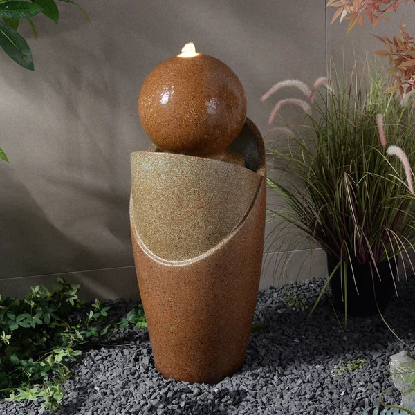 Ceramic Fountain with Lights, Brown Elegance