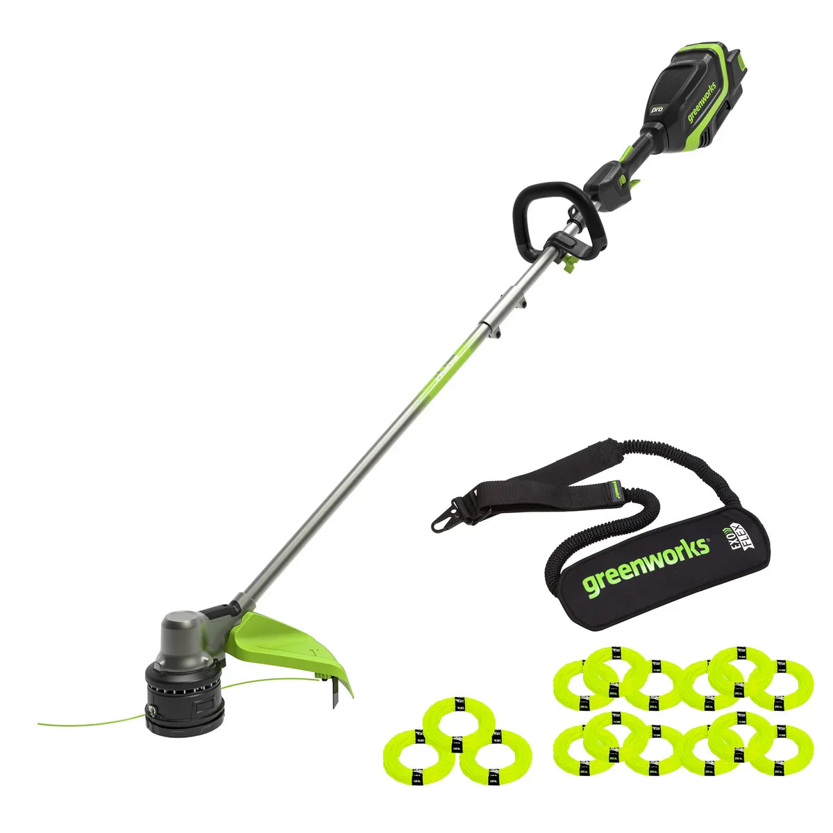 Greenworks 80V Brushless 17" String Trimmer, Exo-Flex Shoulder Strap, (2) 0.105'' + (13) 0.095'' Lines Included, Tool Only