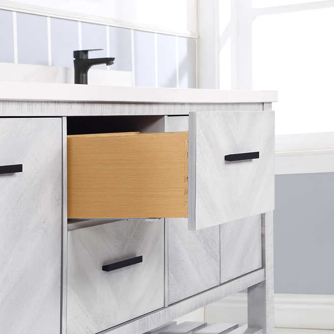 Northridge Home Chevron Double Vanity With Carrara Quartz Countertop